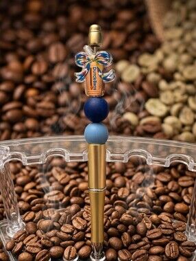 Freshly Brewed Dutch Bros Gold Pen with Blue Bead Accents- Free Refills Included